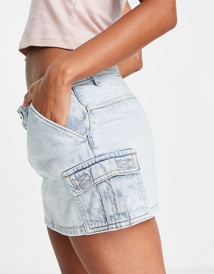 Pull & Bear Micro Mini Denim Skirt Bleached Wash-neutral