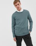 Asos Design Cotton Sweater In Petrol Blue-gray