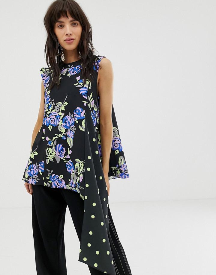 Asos White Sleeveless Top With Spot Pleat Top-multi