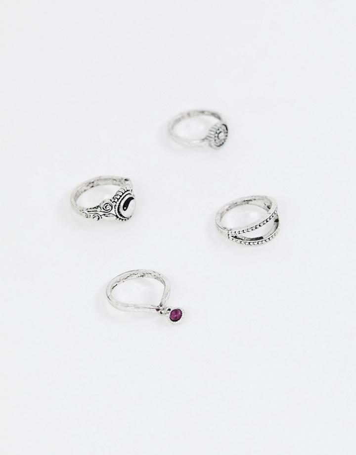 Sacred Hawk Multi Pack Yin Yang Rings-silver