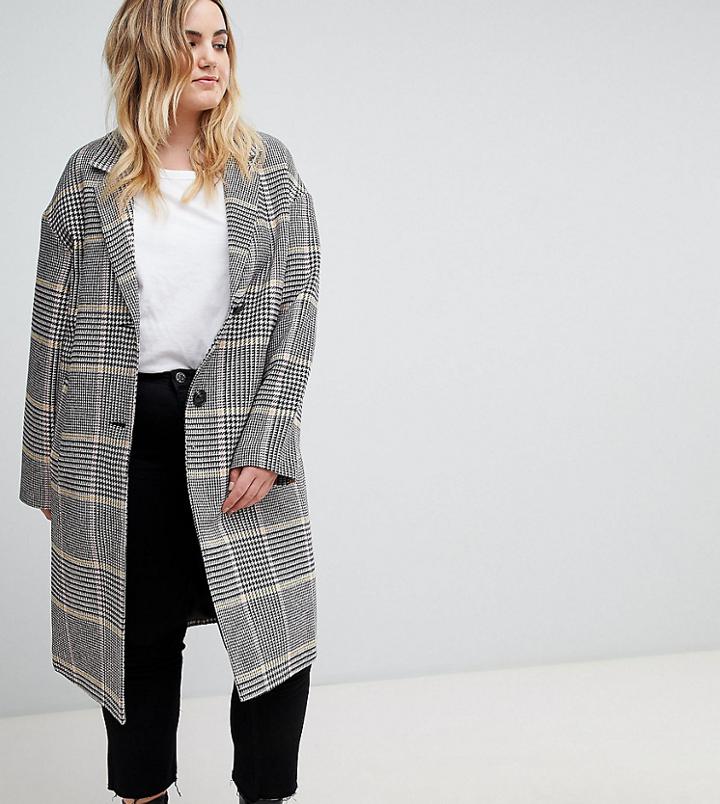 Asos Design Curve Slim Coat In Colored Check - Multi