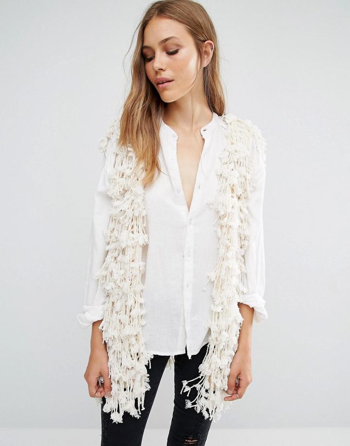 Qed London Shaggy Faux Fur Vest - Cream