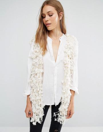 Qed London Shaggy Faux Fur Vest - Cream