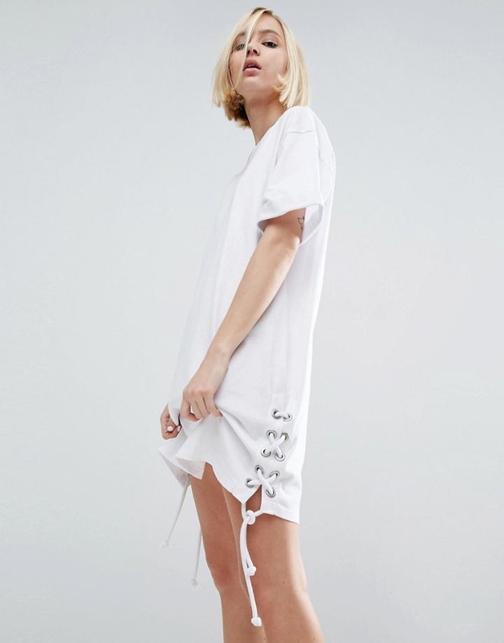Asos T-shirt Dress With Lace Up Sides - White