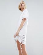 Asos T-shirt Dress With Lace Up Sides - White