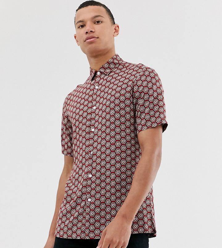 Asos Design Tall Regular Geo Shirt In Red - Red