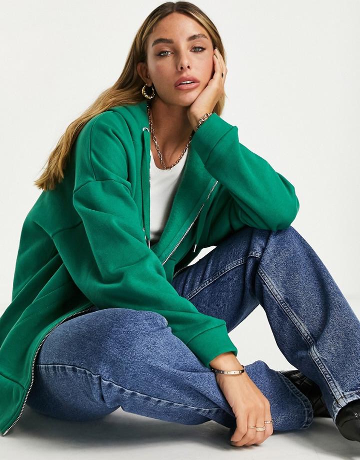 Asos Design Super Oversized Zip Through Hoodie In Green
