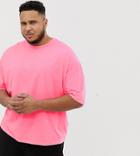 Asos Design Plus Oversized T-shirt With Half Sleeve In Washed Neon Pink - Pink
