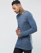 Asos Longline Crew Neck Sweater In Cotton - Blue