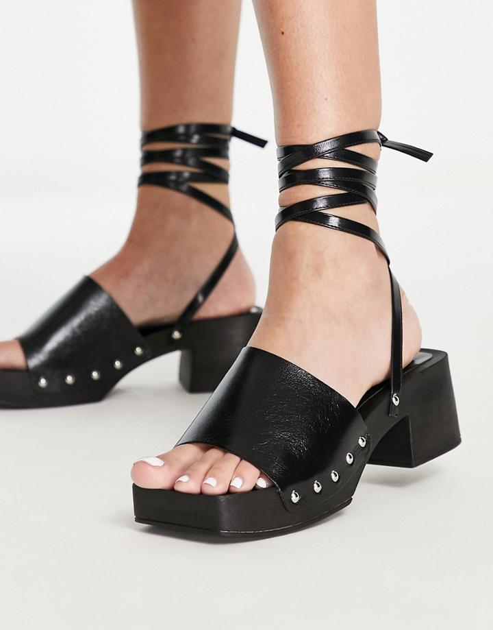 Topshop Willa Mid Heel Clogs With Tie In Black
