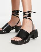 Topshop Willa Mid Heel Clogs With Tie In Black