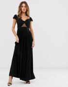 Asos Design Premium Lace And Pleat Off-the-shoulder Maxi Dress In Black