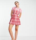 Collusion Pleated Pinafore Dress In Pink And Red Check-multi