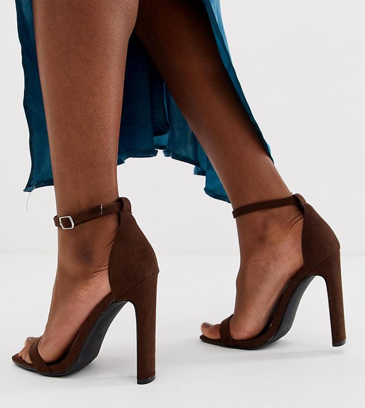 Missguided Illusion Barely There Heel With Square Toe In Chocolate - Brown