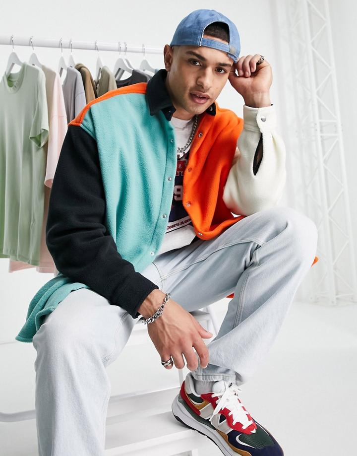 Asos Design Extreme Oversized Fleece Shirt In Bright Color Block-multi