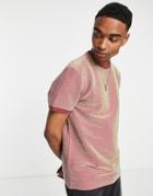 Asos Design T-shirt In Red Metallic With Contrast Cuffs And Neck