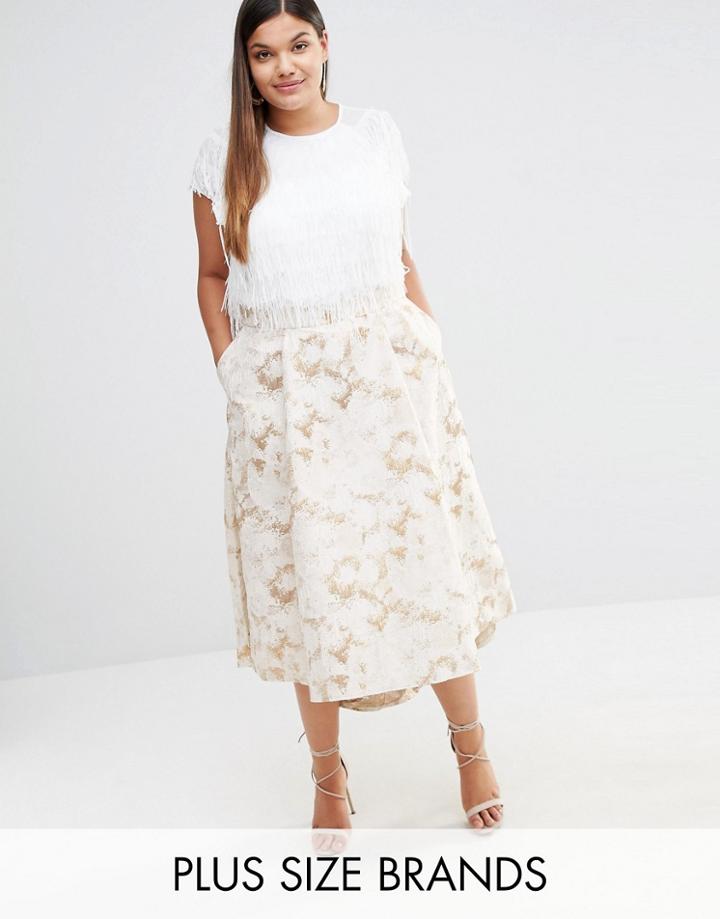 Elvi Plus Jacquard Skirt - Gold