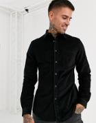 Asos Design Stretch Slim Cord Shirt In Black