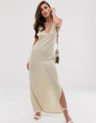 Asos Design Jersey Knit Maxi Dress With Twist Straps - Beige