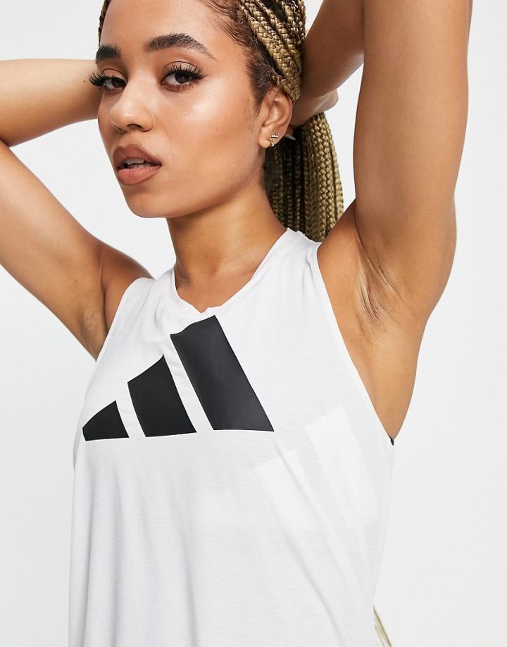 Adidas Training Tank With Large Logo In White