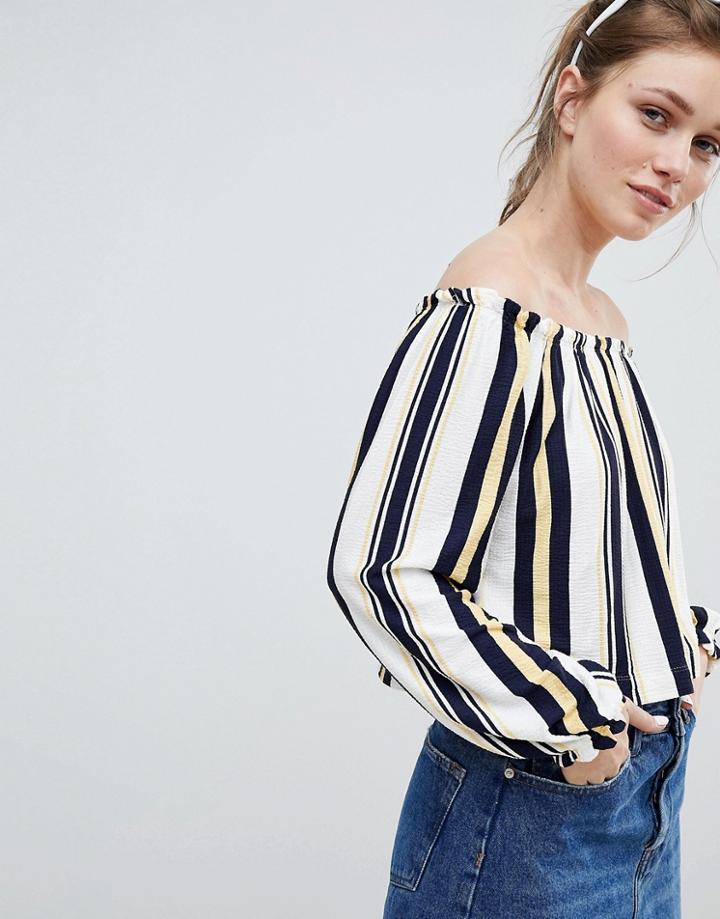 Bershka Off Shoulder Top In Multi Stripe - Multi