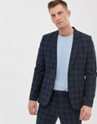 Asos Design Skinny Suit Jacket In Navy Seersucker - Navy