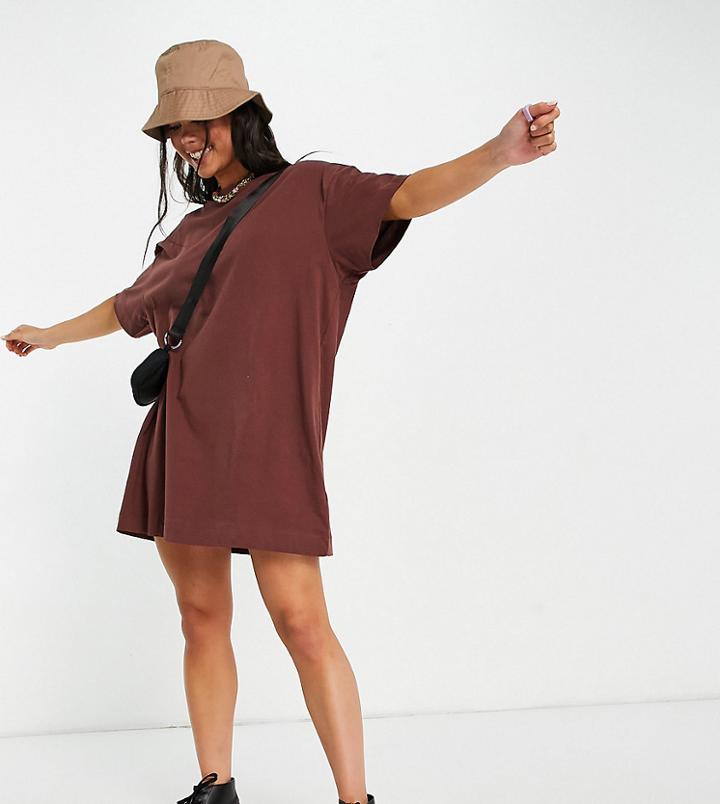 Collusion Mini T-shirt Dress In Brown