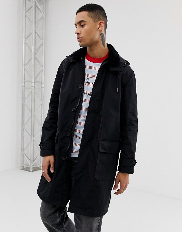 Asos Design Longline Trench In Black - Black