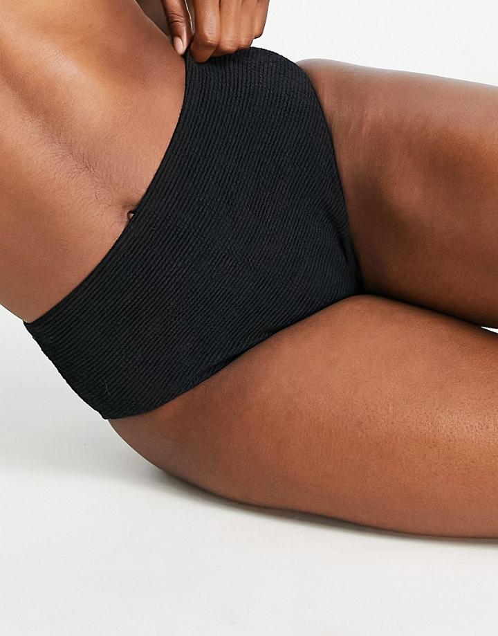 Topshop Crinkle Bikini Bottoms In Black
