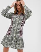 Asos Design Mixed Check Mini Shirt Dress With Pephem - Multi