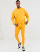 Asos Design Tracksuit Oversized Sweatshirt / Skinny Sweatpants In Yellow - Yellow