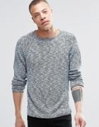 Nudie Vladimir Crew Sweater In Indigo Slub Blue/off White - Blue