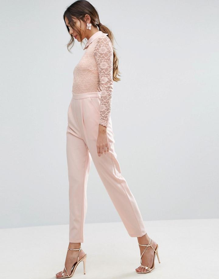Asos Lace Collar Jumpsuit - Pink