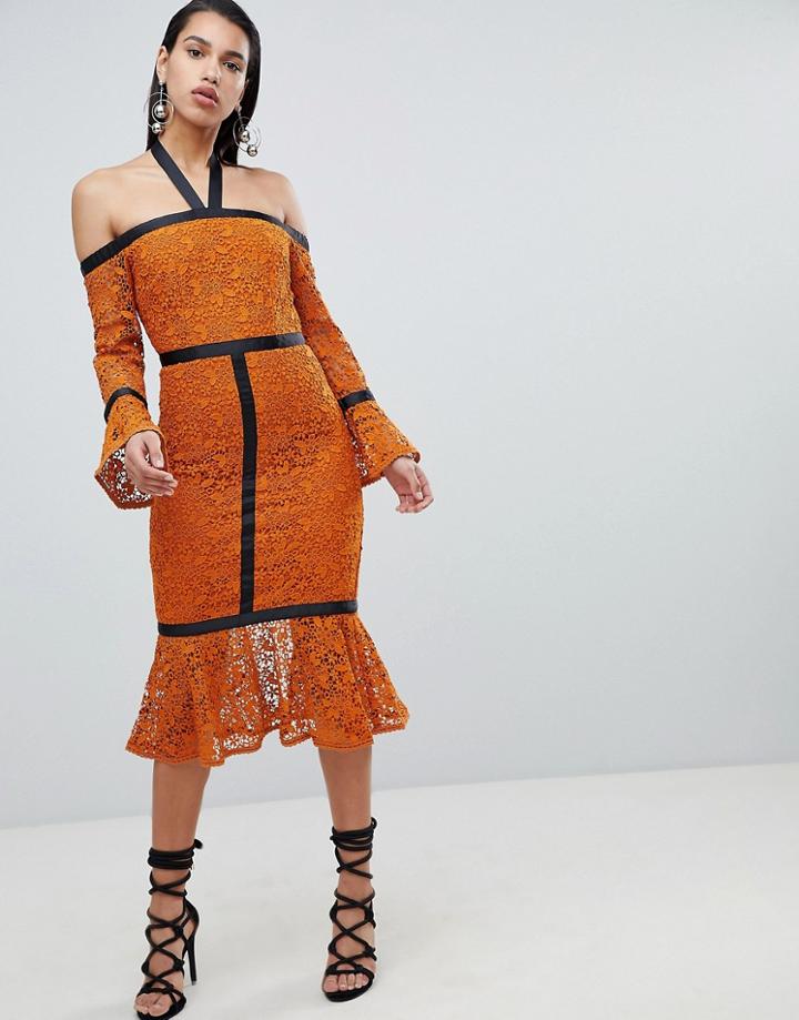 The 8th Sign Long Sleeve Pencil Dress With Pephem - Red
