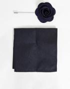 French Connection Dotted Pocket Square And Lapel Pin Set In Navy