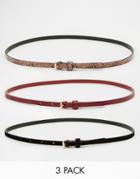 Asos 3 Pack Super Skinny Faux Suede Pu And Faux Snake Belts - Multi