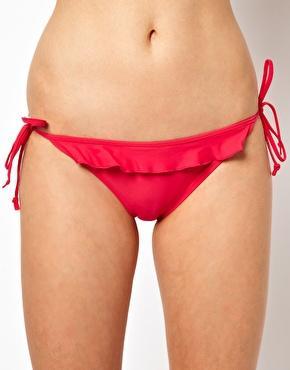 Pureda Exclusive To Asos Tie Side Bikini Bottom With Frill - Framboise