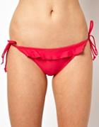 Pureda Exclusive To Asos Tie Side Bikini Bottom With Frill - Framboise