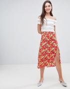 Miss Selfridge Floral Side Button Midi Skirt - Multi