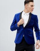 Next Skinny Velvet Blazer In Blue - Blue