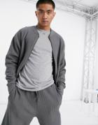 Reclaimed Vintage Inspired Waffle Zip Up Sweatshirt In Charcoal-grey