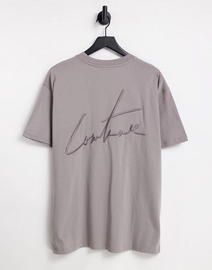 The Couture Club Essentials T-shirt In Gray With Logo Embroidery