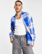 Asos Design 90s Oversized Checked Shirt In Blue