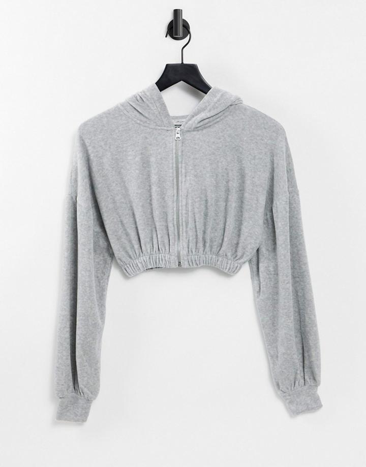 Pul & Bear Cropped Hoodie In Gray-grey
