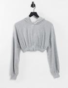 Pul & Bear Cropped Hoodie In Gray-grey