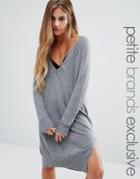 Noisy May Petite Oversized V Neck Sweater Dress - Gray