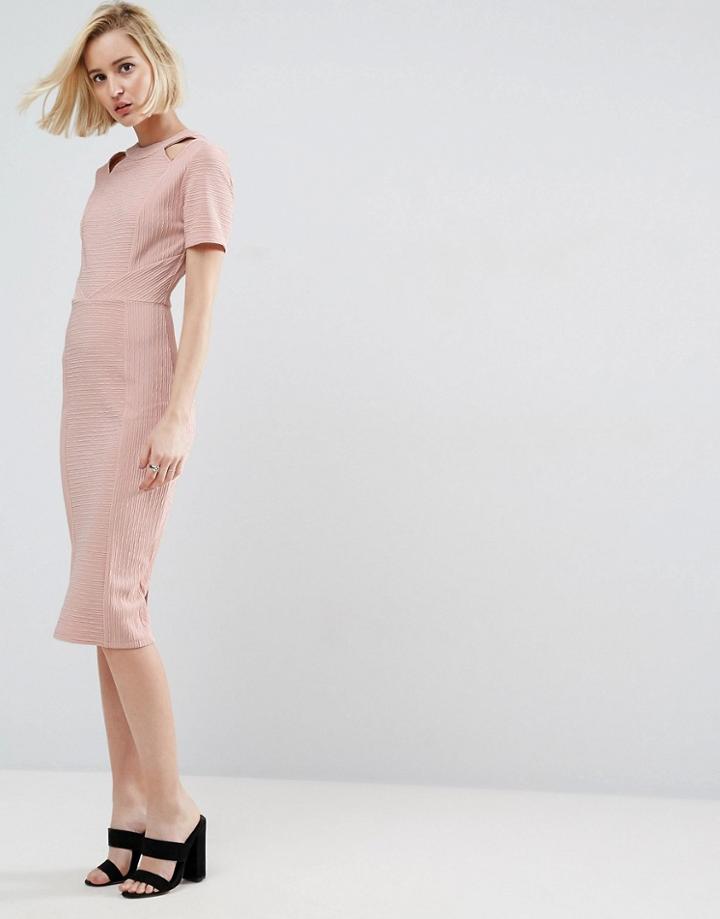 Asos Textured Structured Dress With Cut Outs - Pink