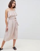 Ichi Stripe Bardot Midi Dress - Multi