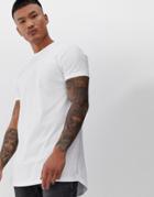 Asos Design Longline T-shirt With Crew Neck And Side Splits In White