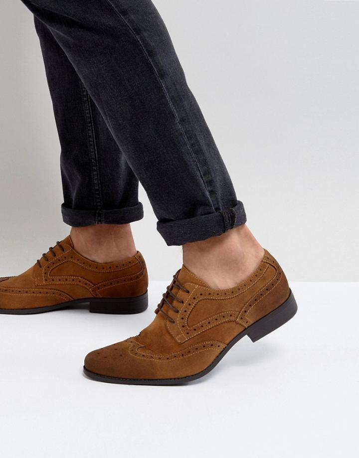Asos Brogue Shoes In Tan Faux Suede - Tan